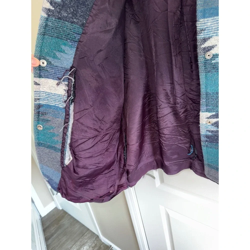 Vintage Braetan Southwestern Blanket Jacket Made USA Aztec Teal Blue WesternCoat